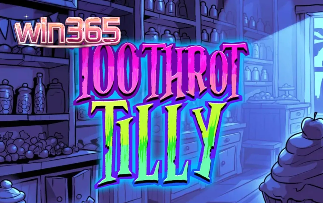 Cena vibrante e caótica do slot Toothrot Tilly com elementos de doces e personagens em destaque